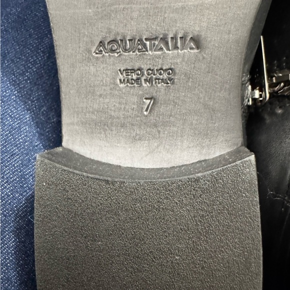Aquatalia Size 7 Italian Leather Tall Riding Boots In Black Side Zip Equestrian - Picture 10 of 15
